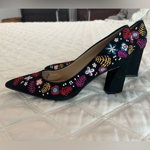 Gunmetal Pearl Black Suede Block Heels